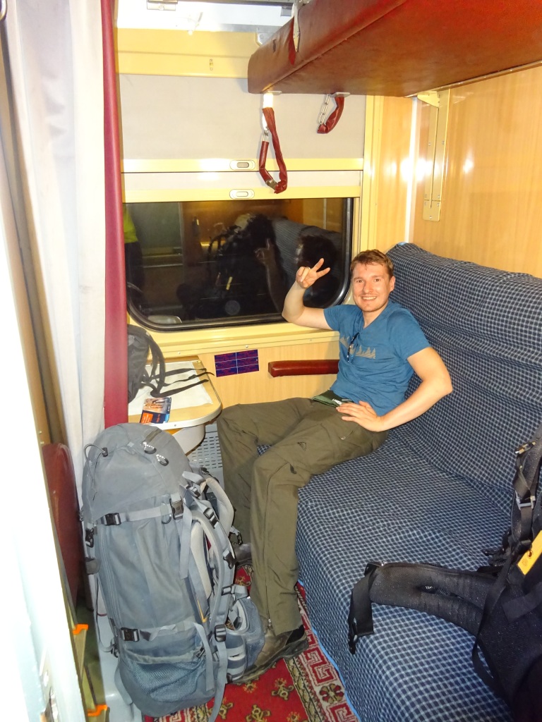 Matthias im Zug von Warschau nach Kiew